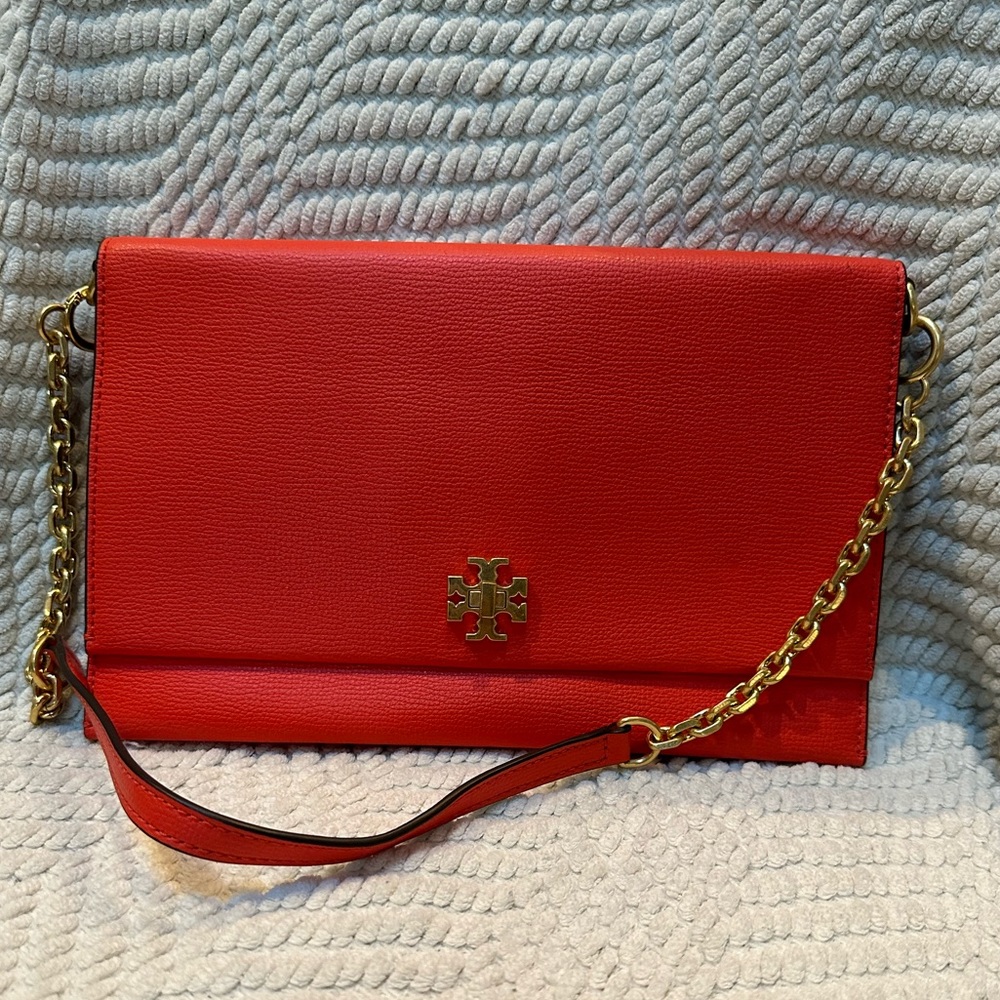 Tory Burch 'Kira' Poppy Colored Clutch on Strap Red/Orange